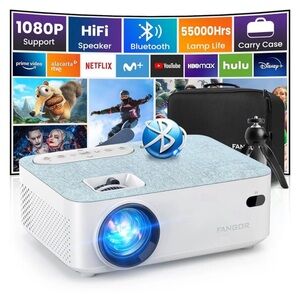 New WiFi Bluetooth Projector Wireless MirrorCast IOS/Android With Tripod & Case